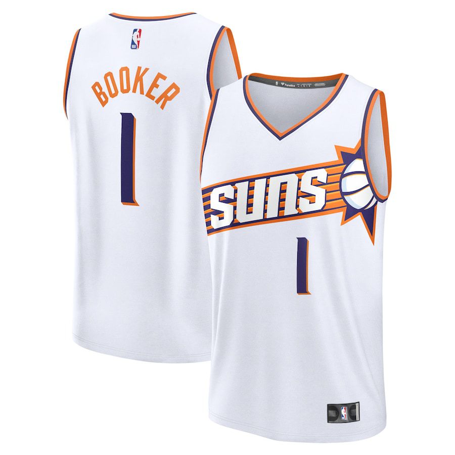 Men Phoenix Suns 1 Devin Booker Fanatics Branded White Association Edition 2023-24 Fast Break Replica NBA Jersey
